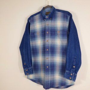 Roper men's denim blue plaid shirt western work M